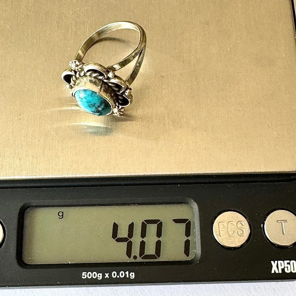 Navajo Flower Ring Turquoise Sz 8 Sterling Silver Signed Morgan Native Amer